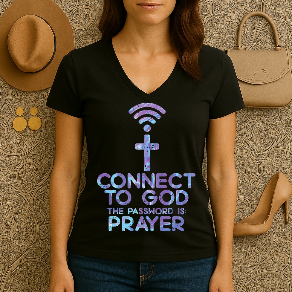 Jesus Christian Tee Connect To God The Password Is Prayer Women's V-Neck T-Shirt