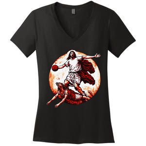 Jesus Crossing Up The Devil Christian Women's V-Neck T-Shirt