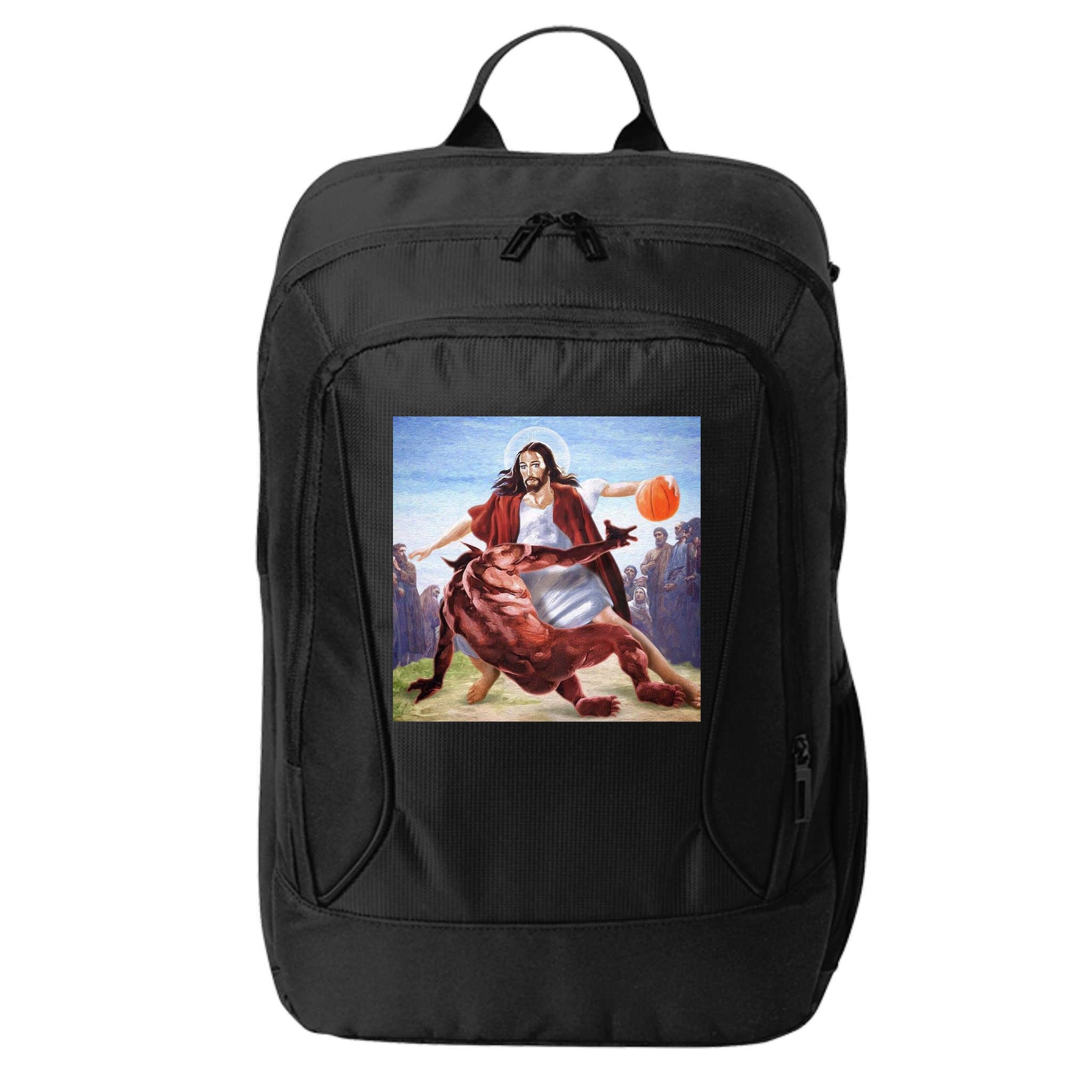 Jesus Crossing Up Satan Basketball City Backpack