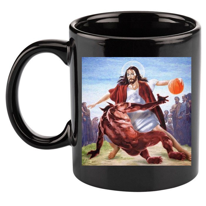 Jesus Crossing Up Satan Basketball 11oz C Handle Ceramic Mug