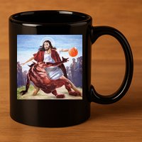 Jesus Crossing Up Satan Basketball 11oz C Handle Ceramic Mug