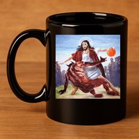 Jesus Crossing Up Satan Basketball 11oz C Handle Ceramic Mug
