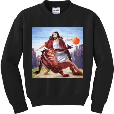 Jesus Crossing Up Satan Basketball Kids Sweatshirt