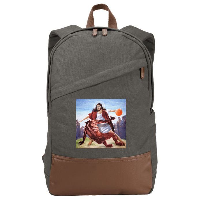 Jesus Crossing Up Satan Basketball Cotton Canvas Backpack