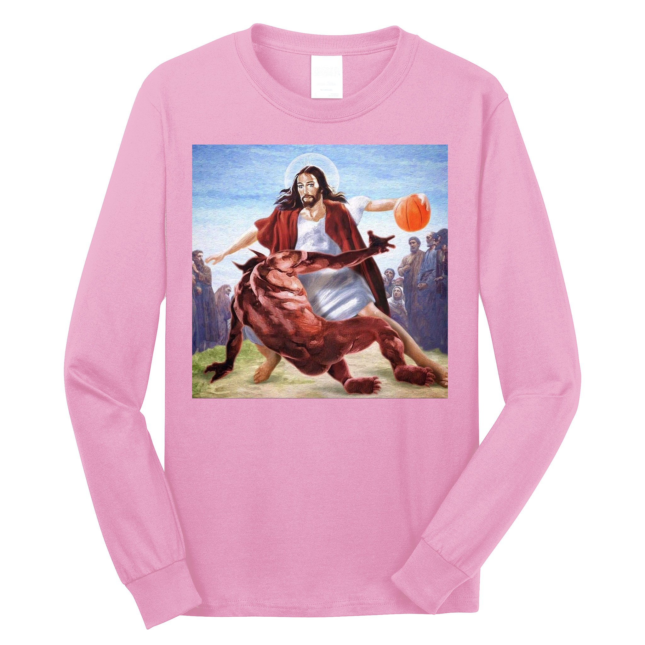 Jesus Crossing Up Satan Basketball Long Sleeve Shirt
