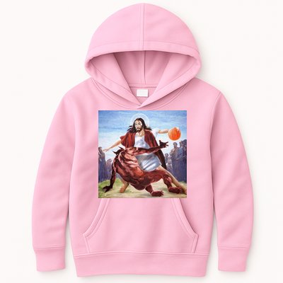 Jesus Crossing Up Satan Basketball Kids Hoodie