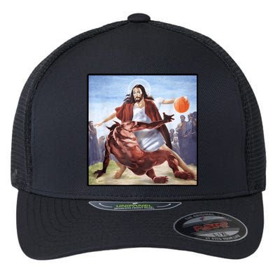 Jesus Crossing Up Satan Basketball Flexfit Unipanel Trucker Cap