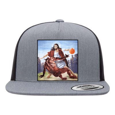 Jesus Crossing Up Satan Basketball Flat Bill Trucker Hat