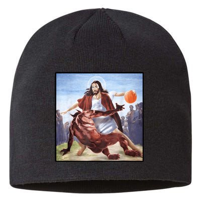 Jesus Crossing Up Satan Basketball Sustainable Beanie