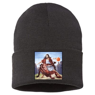 Jesus Crossing Up Satan Basketball Sustainable Knit Beanie