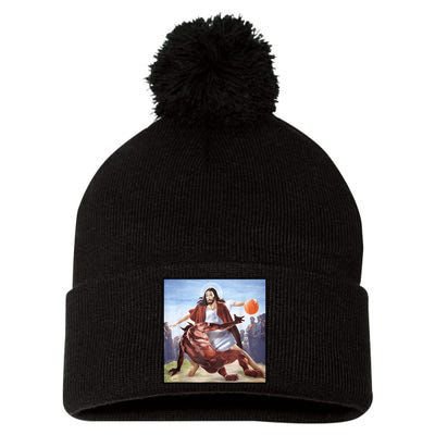 Jesus Crossing Up Satan Basketball Pom Pom 12in Knit Beanie