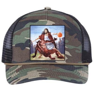 Jesus Crossing Up Satan Basketball Retro Rope Trucker Hat Cap