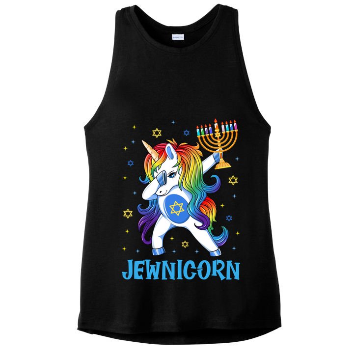 Jewnicorn Cute Unicorn Hanukkah Chanukah Pajamas Girls Ladies PosiCharge Tri-Blend Wicking Tank