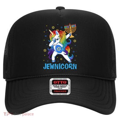 Jewnicorn Cute Unicorn Hanukkah Chanukah Pajamas Girls High Crown Mesh Back Trucker Hat
