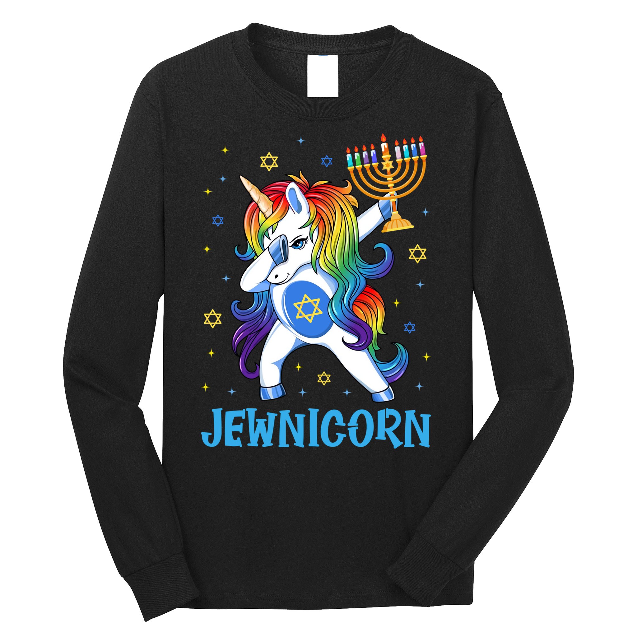 Jewnicorn Cute Unicorn Hanukkah Chanukah Pajamas Girls Long Sleeve Shirt