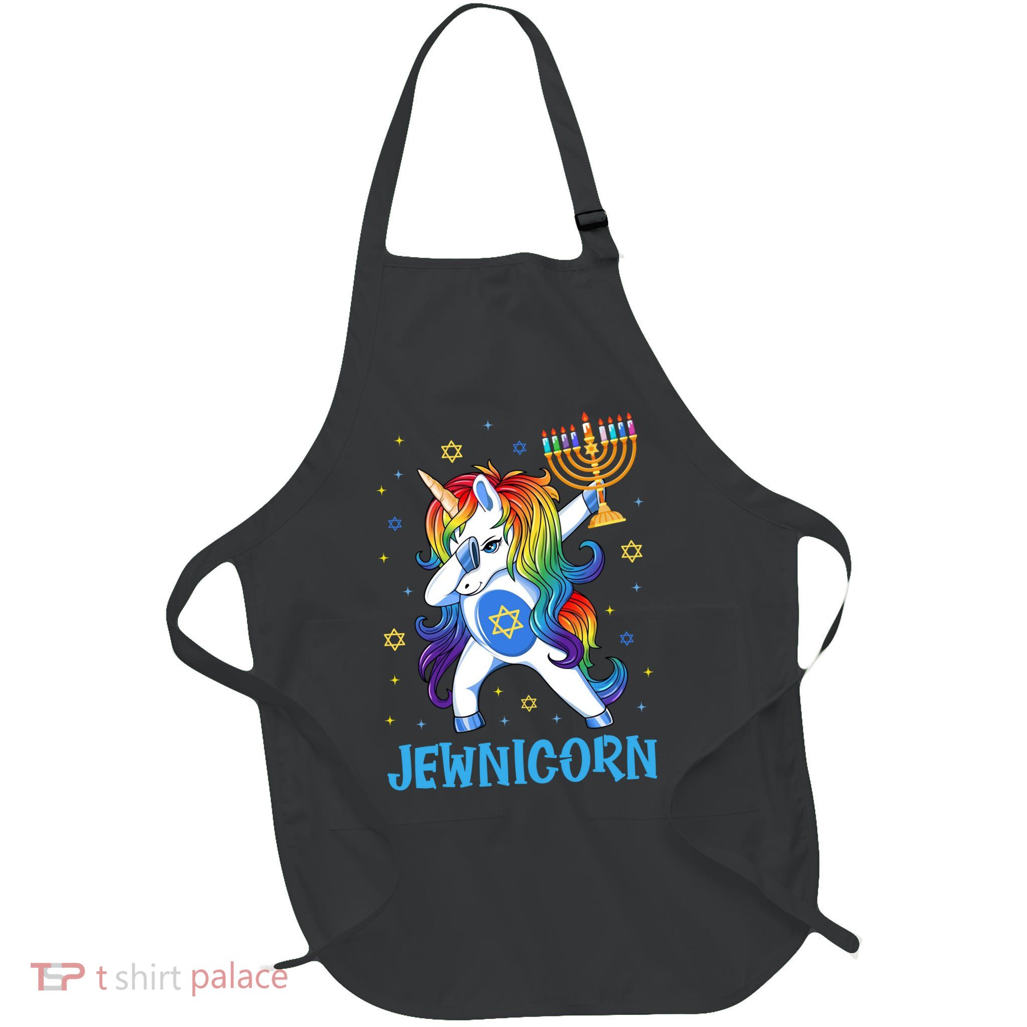 Jewnicorn Cute Unicorn Hanukkah Chanukah Pajamas Girls Full-Length Apron With Pockets