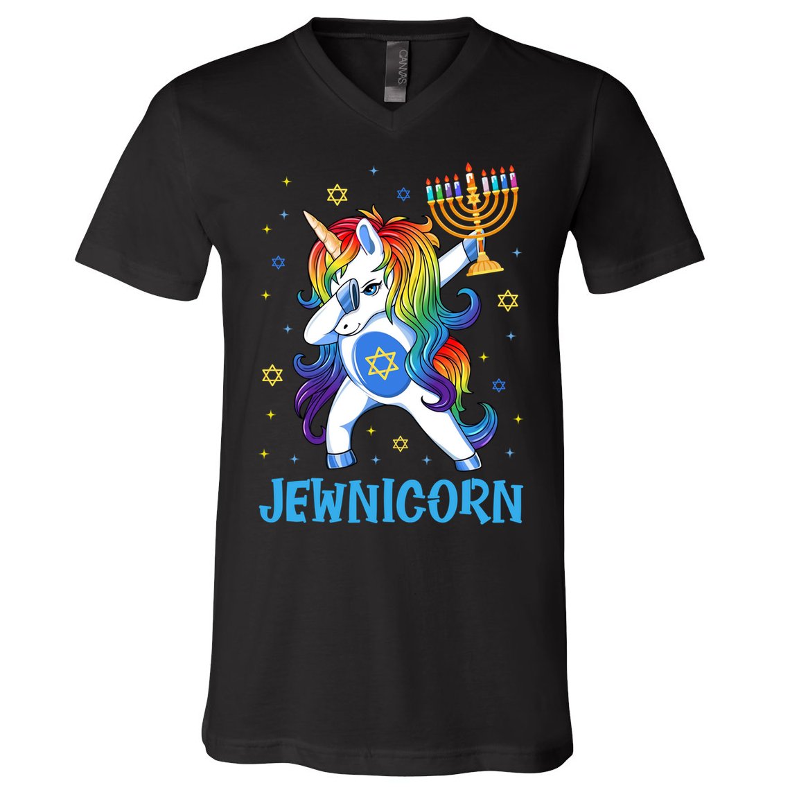 Jewnicorn Cute Unicorn Hanukkah Chanukah Pajamas Girls V-Neck T-Shirt