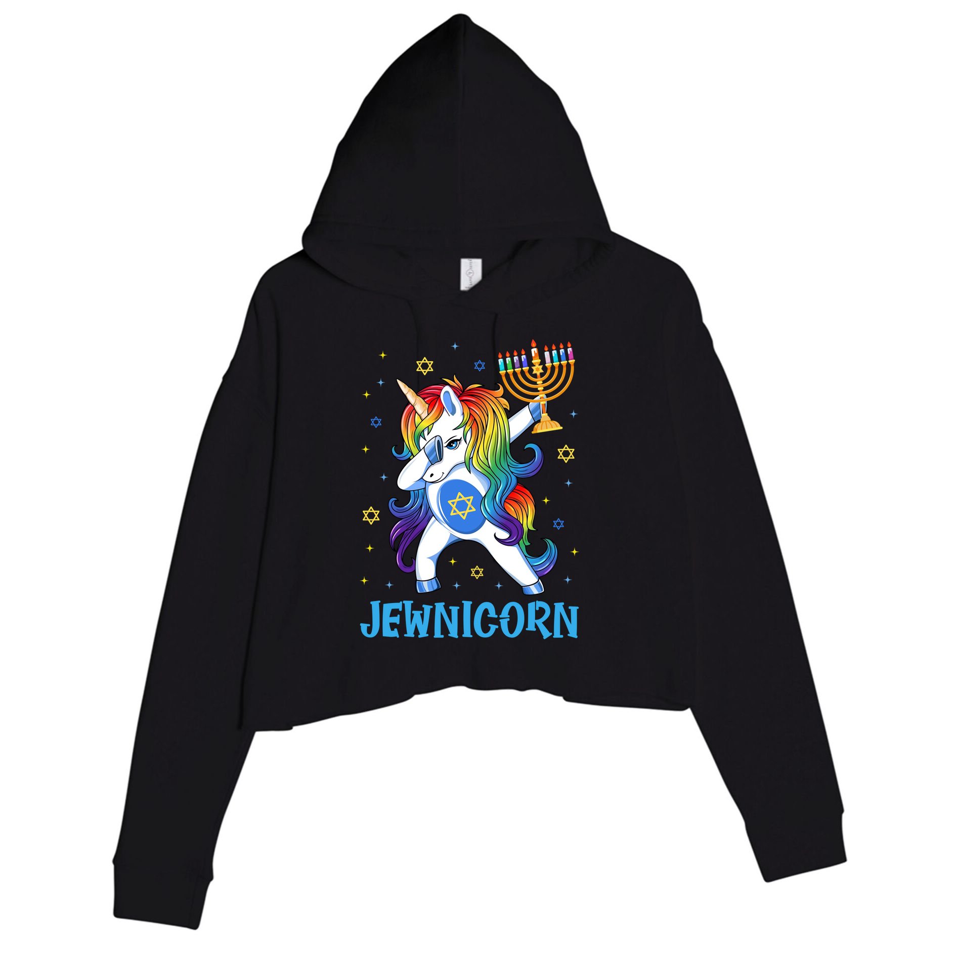 Jewnicorn Cute Unicorn Hanukkah Chanukah Pajamas Girls Crop Fleece Hoodie