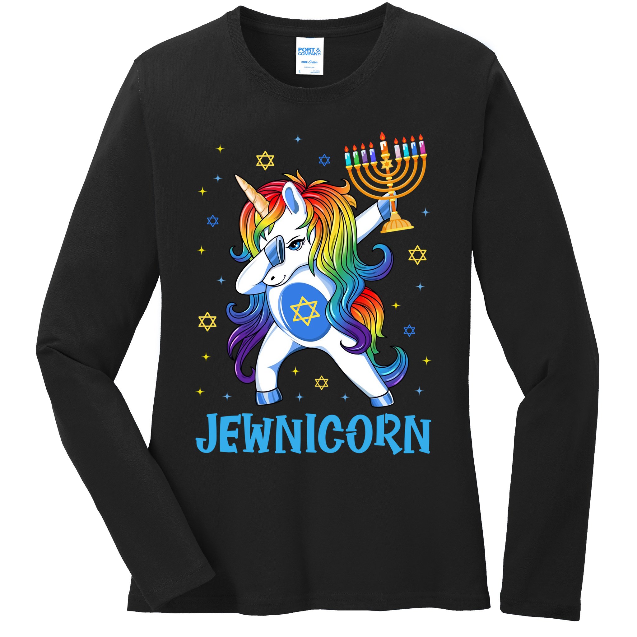 Jewnicorn Cute Unicorn Hanukkah Chanukah Pajamas Girls Ladies Long Sleeve Shirt