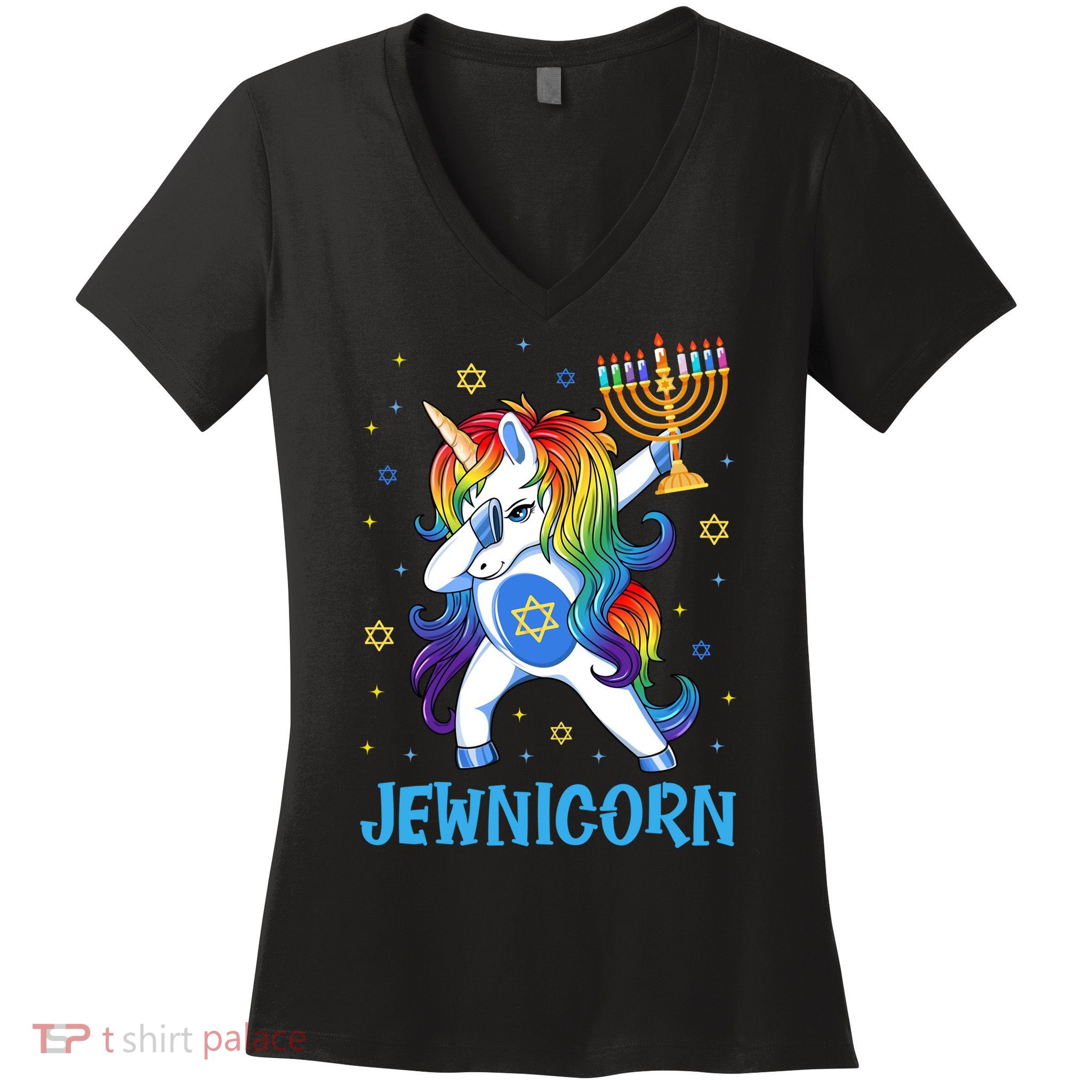 Jewnicorn Cute Unicorn Hanukkah Chanukah Pajamas Girls Women's V-Neck T-Shirt