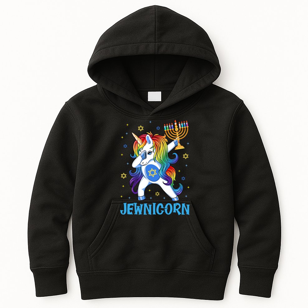 Jewnicorn Cute Unicorn Hanukkah Chanukah Pajamas Girls Kids Hoodie