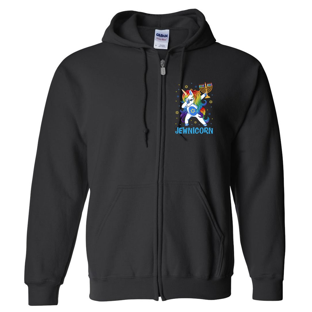 Jewnicorn Cute Unicorn Hanukkah Chanukah Pajamas Girls Full Zip Hoodie