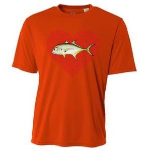 Jack Crevalle Valentines Day Fish Love Fingerprint Gift Cooling Performance Crew T-Shirt