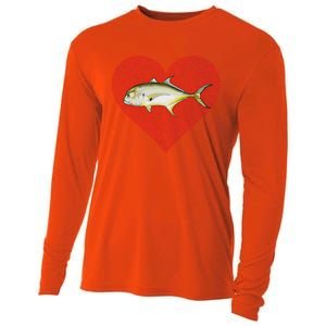 Jack Crevalle Valentines Day Fish Love Fingerprint Gift Cooling Performance Long Sleeve Crew