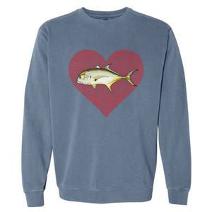 Jack Crevalle Valentines Day Fish Love Fingerprint Gift Garment-Dyed Sweatshirt