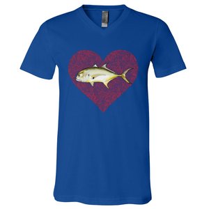 Jack Crevalle Valentines Day Fish Love Fingerprint Gift V-Neck T-Shirt