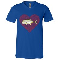 Jack Crevalle Valentines Day Fish Love Fingerprint Gift V-Neck T-Shirt