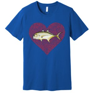 Jack Crevalle Valentines Day Fish Love Fingerprint Gift Premium T-Shirt