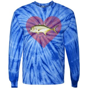 Jack Crevalle Valentines Day Fish Love Fingerprint Gift Tie-Dye Long Sleeve Shirt