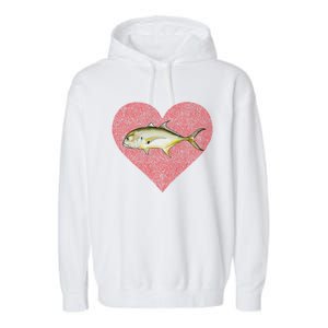 Jack Crevalle Valentines Day Fish Love Fingerprint Gift Garment-Dyed Fleece Hoodie