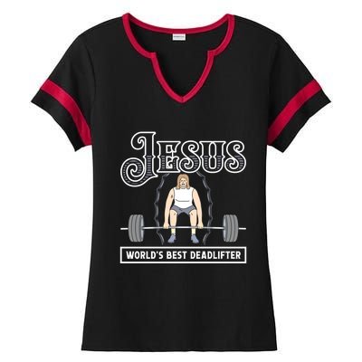 Jesus Christian World Best Deadlifter Funny Weight Lifting Cute Gift Ladies Halftime Notch Neck Tee