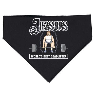 Jesus Christian World Best Deadlifter Funny Weight Lifting Cute Gift USA-Made Doggie Bandana