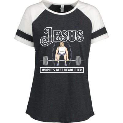 Jesus Christian World Best Deadlifter Funny Weight Lifting Cute Gift Enza Ladies Jersey Colorblock Tee