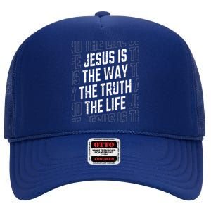 Jesus Christ Way Truth Life High Crown Mesh Back Trucker Hat