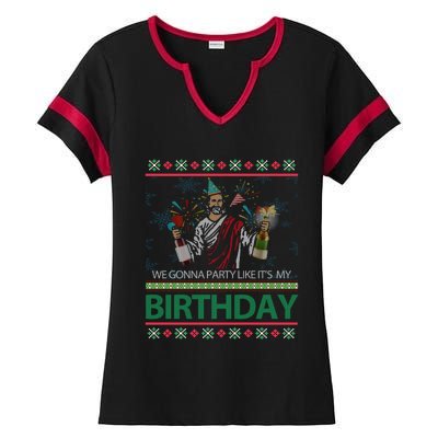 Jesus Christ We Gonna Party Like ItS My Birthday Christmas Gift Ladies Halftime Notch Neck Tee