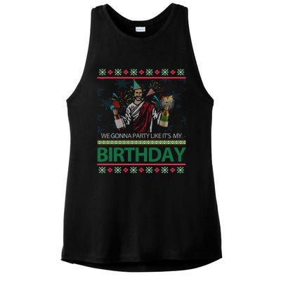 Jesus Christ We Gonna Party Like ItS My Birthday Christmas Gift Ladies PosiCharge Tri-Blend Wicking Tank