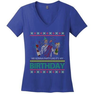 Jesus Christ We Gonna Party Like ItS My Birthday Christmas Gift Women's V-Neck T-Shirt