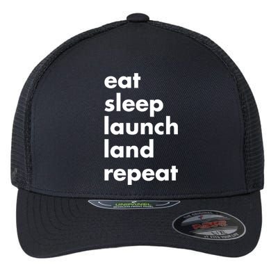 Jen Crowley Wearing Eat Sleep Launch Land Repeat Flexfit Unipanel Trucker Cap