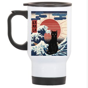 Japanese Cat Wave For Kamala Harris President Election Stainless Steel Travel Mug