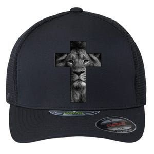 Jesus Cross With Lion Face, Faith In God Flexfit Unipanel Trucker Cap