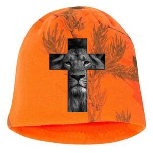 Jesus Cross With Lion Face, Faith In God Kati - Camo Knit Beanie