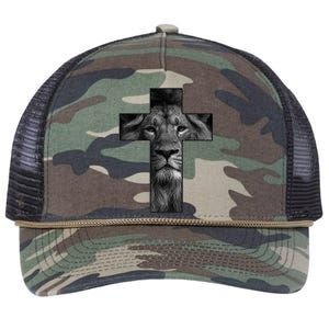 Jesus Cross With Lion Face, Faith In God Retro Rope Trucker Hat Cap