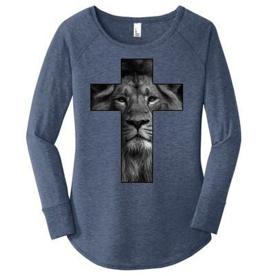 Jesus Cross With Lion Face, Faith In God Women's Perfect Tri Tunic Long Sleeve Shirt