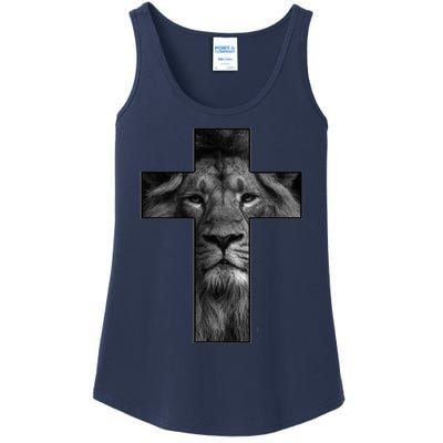 Jesus Cross With Lion Face, Faith In God Ladies Essential Tank