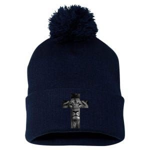 Jesus Cross With Lion Face, Faith In God Pom Pom 12in Knit Beanie