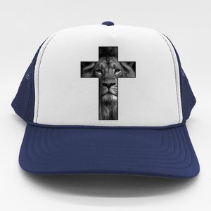 Jesus Cross With Lion Face, Faith In God Trucker Hat